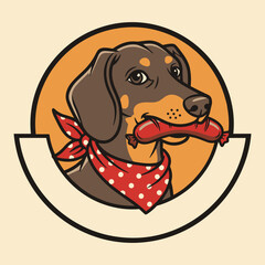 Dachshund Dog Mascot Logo with Blank Banner for Text