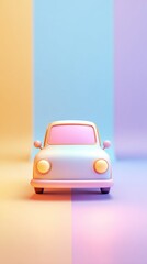 Cute cartoon car in front of colorful background.