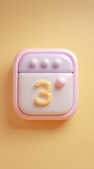 Cute calendar with the number three on a yellow background.