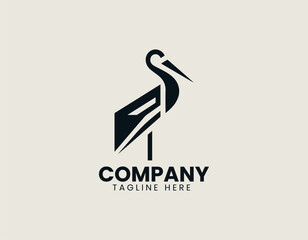 Geometric stork standing gracefully with abstract lines in modern vector logo design illustration
