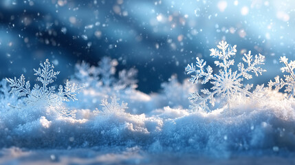 Macro Snowflakes On Snow - Christmas And Winter Background