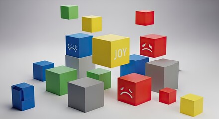 Naklejka premium Joy and Sadness Conceptual Illustration with Colorful Cubes and Emotions