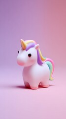 Cute unicorn toy on a pink and purple background.