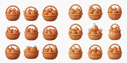 A collection of baskets filled with gourds, creating a visually appealing and abundant display.