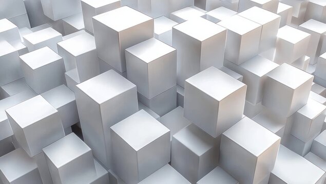 Fototapeta Abstract 3d geometric arrangement of white and light grey cubes forming a modern minimalist pattern