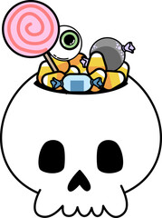 Halloween candy inside skull