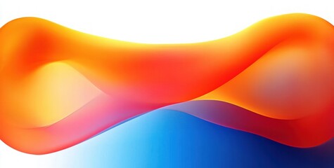 Abstract flowing shapes blending warm orange and red hues with cool blue gradient on a white background, creating a smooth dynamic wave effect