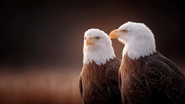Two Bald Eagles Standing Side by Side with Deep Eyes
