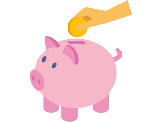 Vector illustration showing a person’s hand placing golden coins into a piggy bank, symbolizing savings, financial growth, and investment