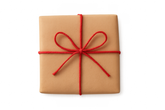 Gift box wrapped brown paper red string