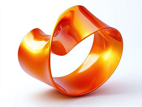 Bright glossy orange abstract twisted loop sculpture with smooth reflective surface on white background - Powered by Adobe
