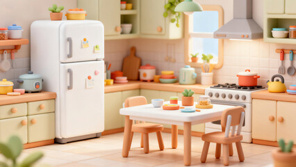 Whimsical White Miniature Kitchen Illustration