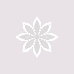 A simple, elegant illustration of a stylized, eight-petaled flower on a soft background.