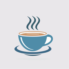 Obraz premium A stylized illustration of a blue coffee cup with steam rising above a saucer design