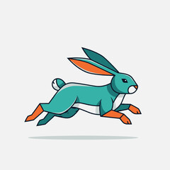 A stylized illustration of a teal rabbit in mid-leap, showcasing its energetic movement.