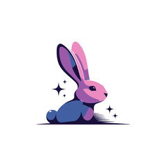 A stylized, cartoon-like illustration of a rabbit with pink and blue coloring, with sparkling effects around it.