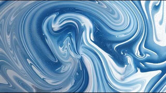 Abstract blue and white marble swirl texture with fluid art pattern and glossy paint effect
