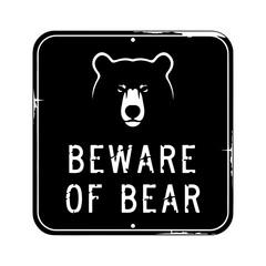 Beware of bear sign with transparent background