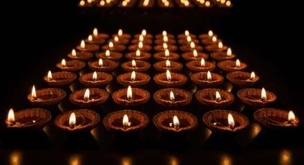 Festive diwali celebration with traditional oil lamps illuminating the dark night in a serene and spiritual setting