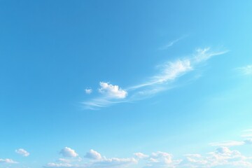 Wide clear blue sky with scattered fluffy white clouds and soft wispy clouds on a bright sunny day