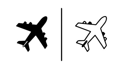Airplane silhouette and outline with transparent background