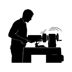 Woodworker crafting on a lathe with transparent background