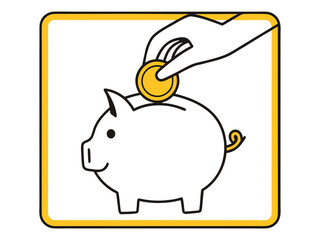Vector illustration showing a person’s hand placing golden coins into a piggy bank, symbolizing savings, financial growth, and investment