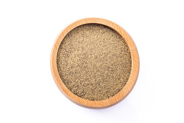 Ground black pepper powder on white background	
