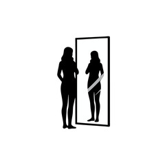 vector silhouette of a person looking in the mirror with a white background