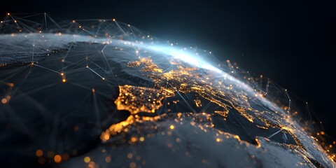 Global network of light trails and connections illuminating the earth s surface from space at night