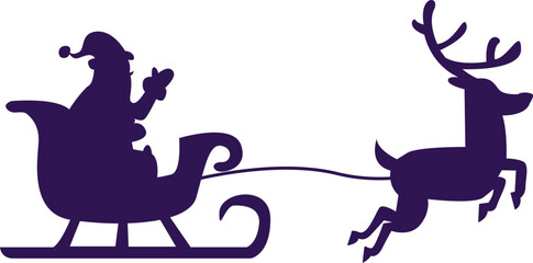 Santa Claus Silhouette with Reindeer Sleigh