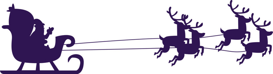 Santa Claus Silhouette with Reindeer Sleigh