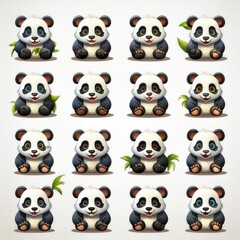 Fototapeta premium Dynamic firefly emoji sheet featuring playful panda characters in various expressions and poses