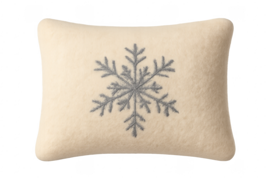 Beige cushion embroidered with grey snowflake design