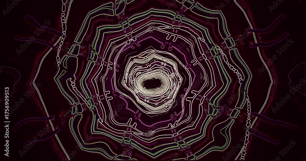 Wall mural seamless looping tunnel animation features swirling patterns and vibrant colors, perfect for a styli