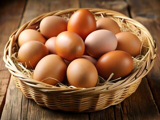 Fresh eggs in a wicker basket