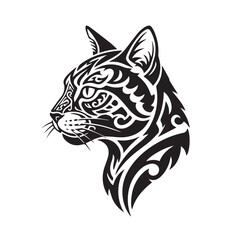 Elegant tribal style cat head design in striking black and white
