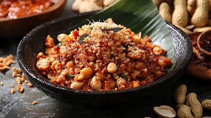 Sambal ballad teri is fried anchovy and peanuts with hot