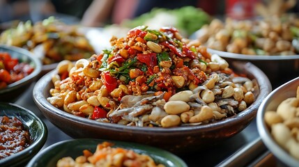 Sambal ballad teri is fried anchovy and peanuts with hot