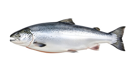Fresh whole Atlantic salmon fish isolated on white background ready for cooking or market display