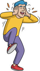 Elderly Indian man cartoon illustration seen from back, leaning on a walking stick, wearing traditional dhoti and shawl, vector graphic for culture, history, and retirement concept.