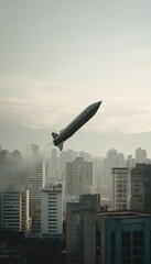 Naklejka premium A missile soars above city lights a dramatic modern image of power and urban evolution