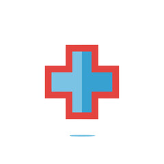 Fototapeta premium A stylized red and blue medical cross symbol against a white background.