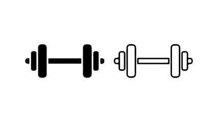 Barbell icons with outline and solid fill with transparent background
