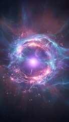 Obraz premium Luminous interdimensional portal glows amidst cosmic dust a vibrant futuristic space design