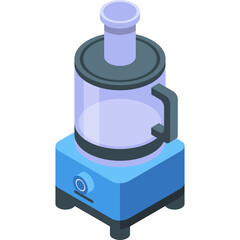 Isometric Pixel Art Food Processor Kitchen Appliance With Transparent Background and Blue Base and Clear Container