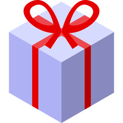 Isometric Light Blue Gift Box With Red Ribbon Tied In A Bow On A Transparent Background Isolated Vector Illustration