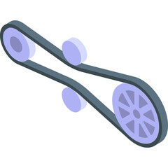 Isometric Mechanical Drive Belt System with Pulleys and Rollers on Transparent Background