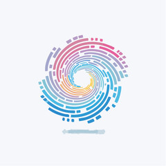 Vibrant abstract swirling design of concentric arcs with a digital color palette aesthetic