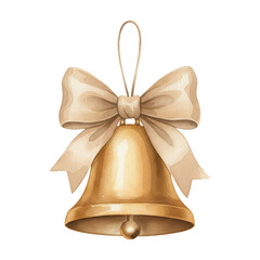 Ornamental golden bell tied with a satin bow evokes festive elegance and charm